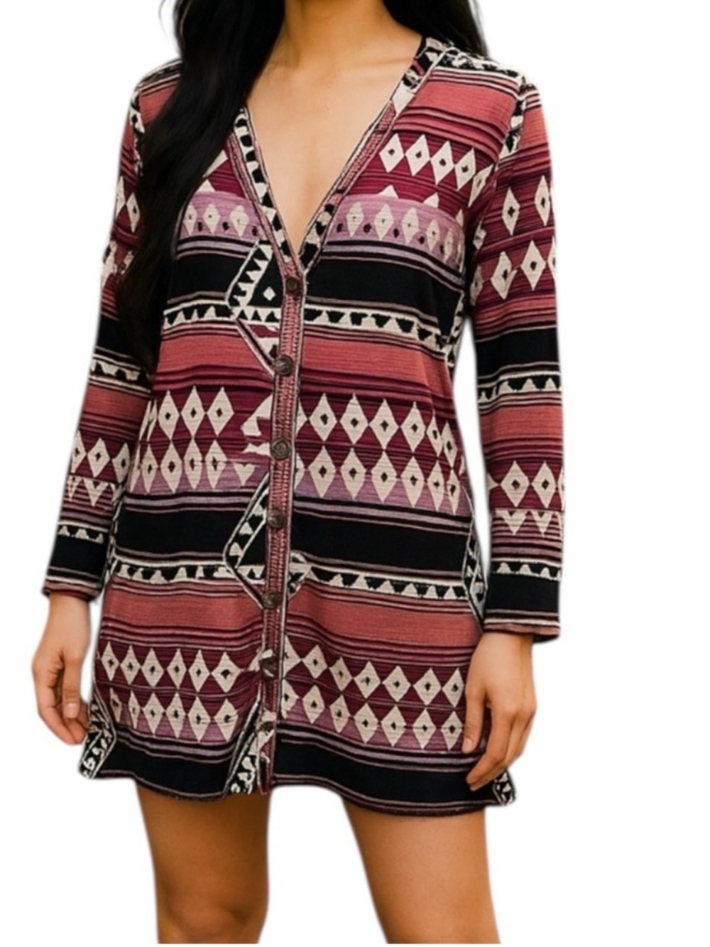About A Girl Aztec Print Long Knit Cardigan Size Large